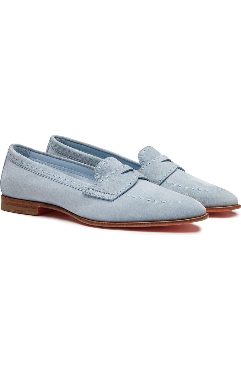 Santoni Women's Suede Penny Loafer, Main, color, Blue
