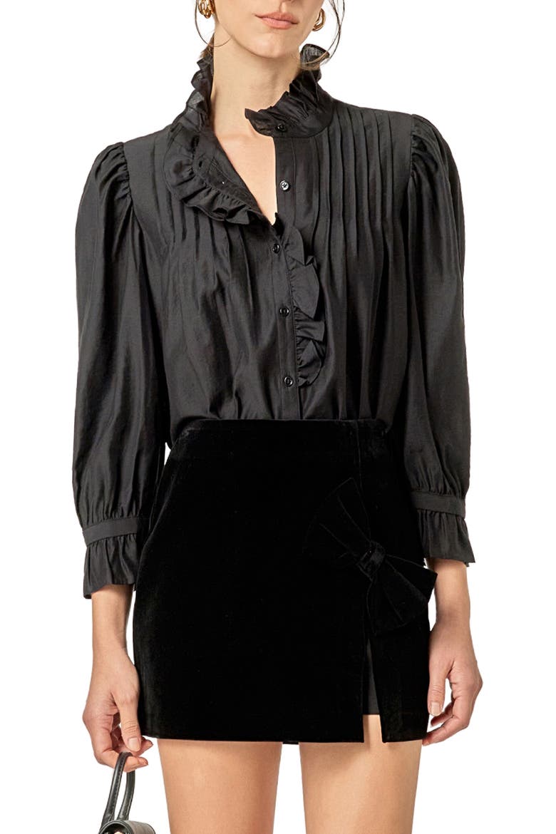 Ruffle Detail Shirt, Main, color, BLACK