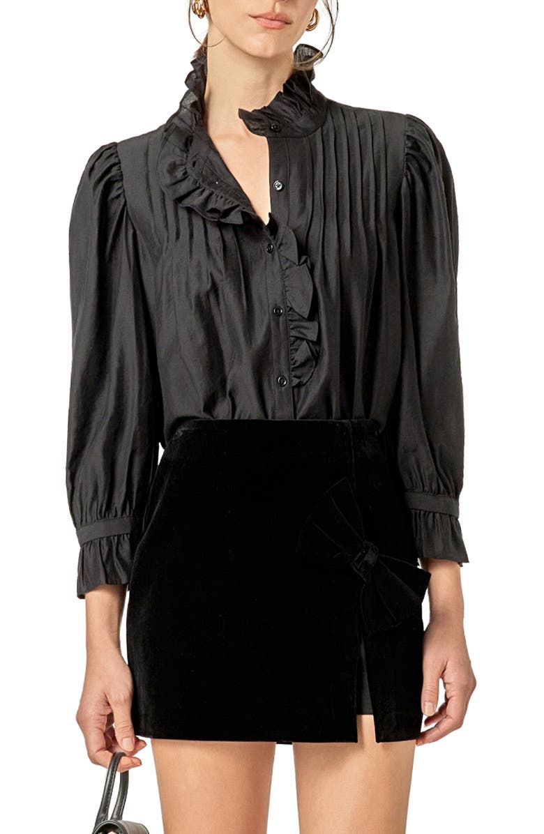 English Factory Ruffle Detail Shirt, Main, color, Black
