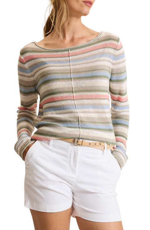 Cedar Striped Linen Bateau Neck Sweater