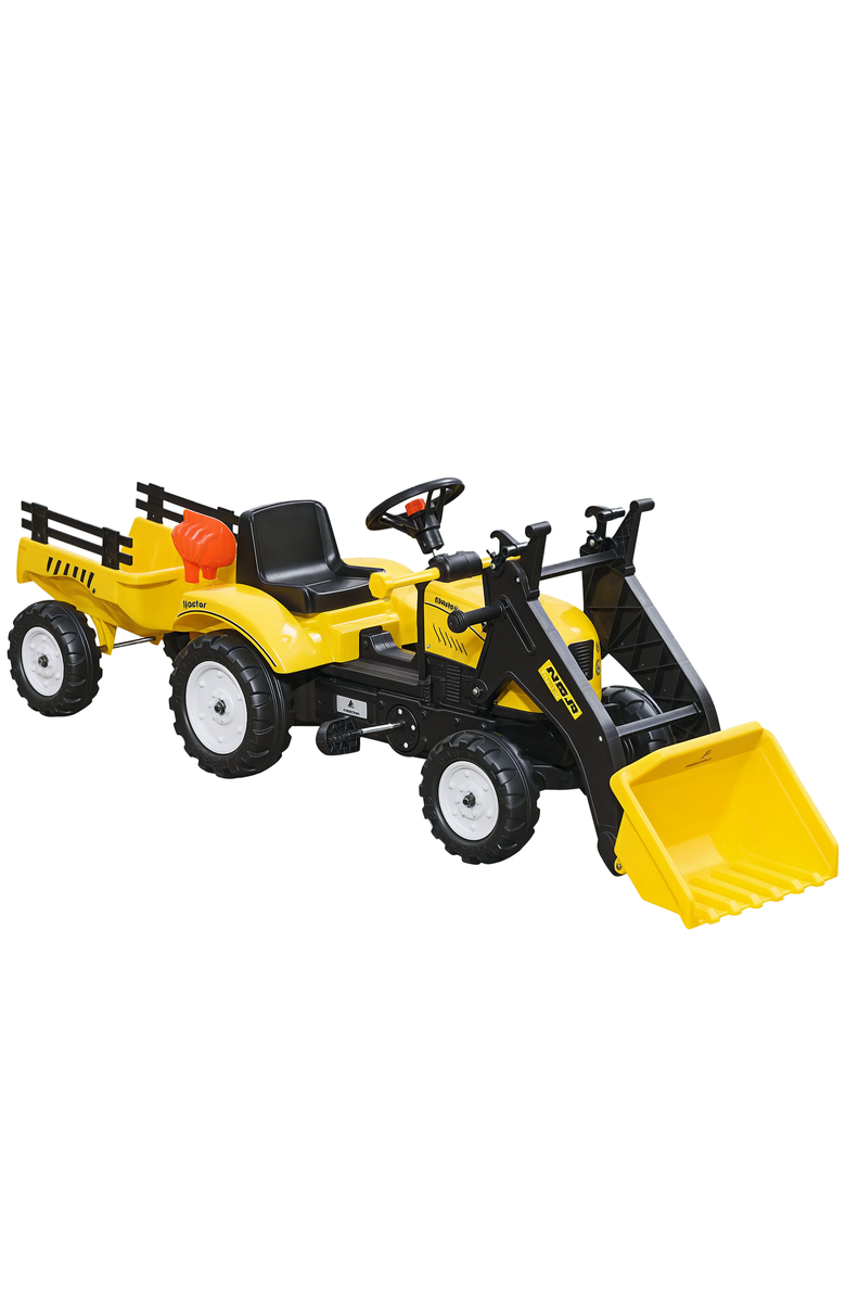 Aosom Kids Ride-On Bulldozer with Bucket, Trailer, Main, color, Yellow