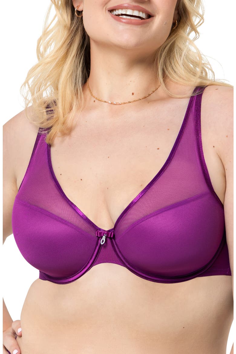 Sheer Mesh Plunge T-Shirt Bra, Main, color, BERRY BLISS