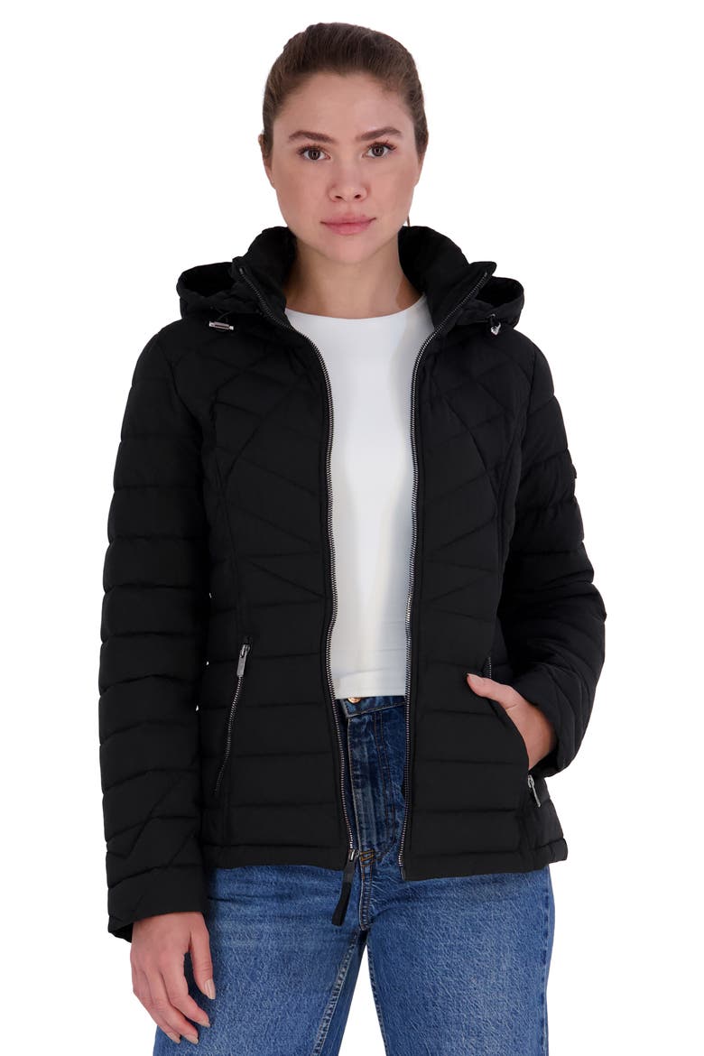 Stretch Puffer Jacket, Alternate, color, BLACK