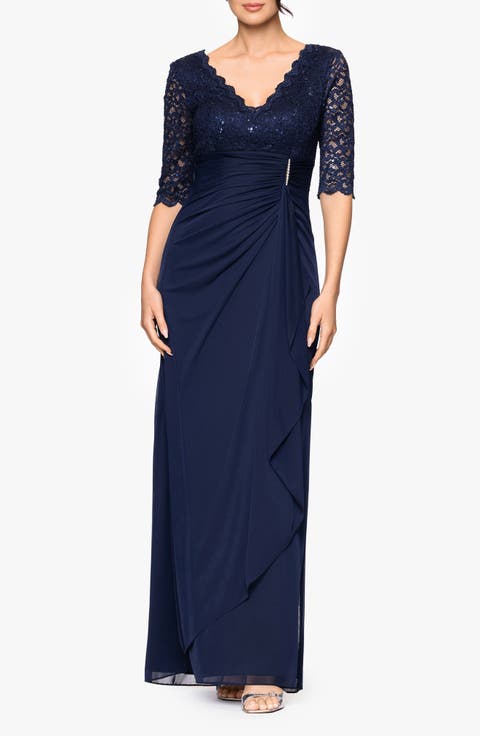 Mixed Media Rhinestone Accent Gown