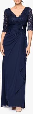 Betsy & Adam Mixed Media Rhinestone Accent Gown