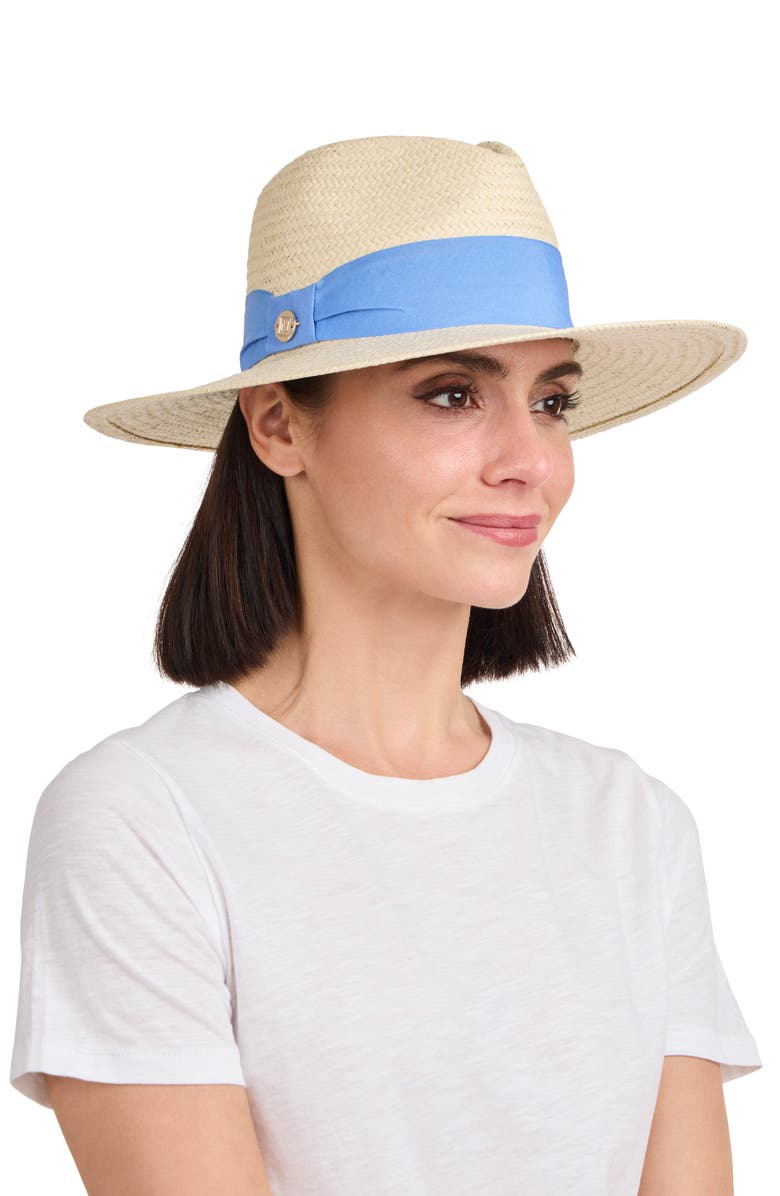 Bruno Magli Ribbon Trim Straw Fedora, Alternate, color, 