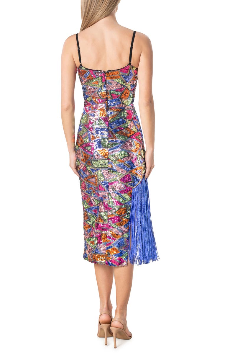 Dress the Population Rory Sequin Fringe Midi Dress, Alternate, color,