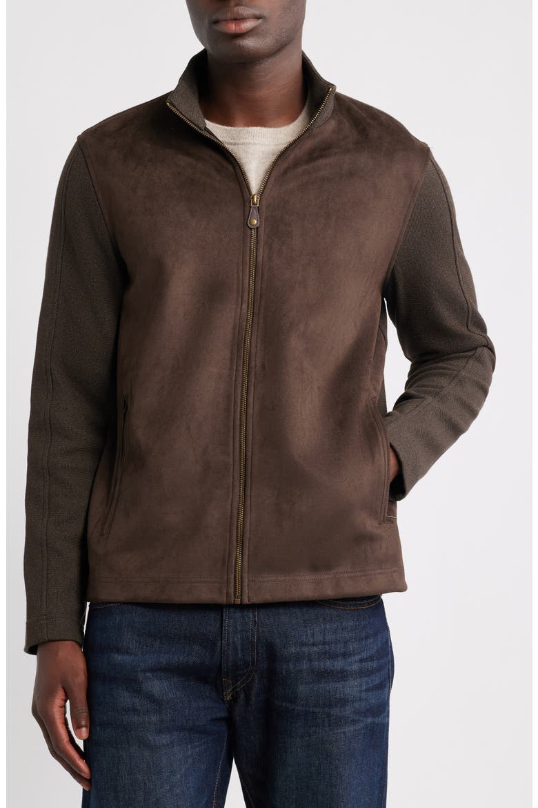 Sueded Mixed Media Jacket, Alternate, color, BROWN