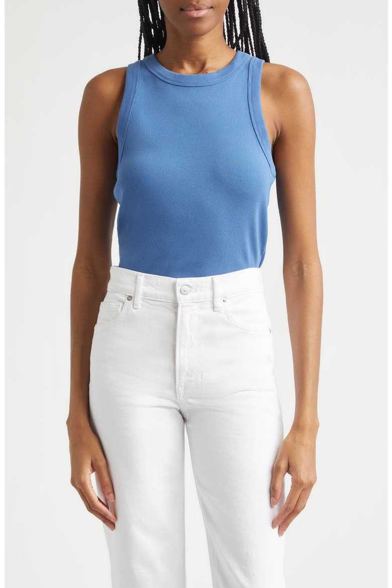Jordyn Rib Stretch Cotton Crop Tank, Main, color, BLUE COAST