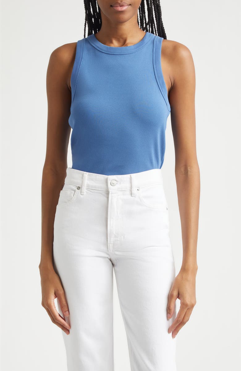 Veronica Beard Jordyn Rib Stretch Cotton Crop Tank, Main, color, Blue Coast