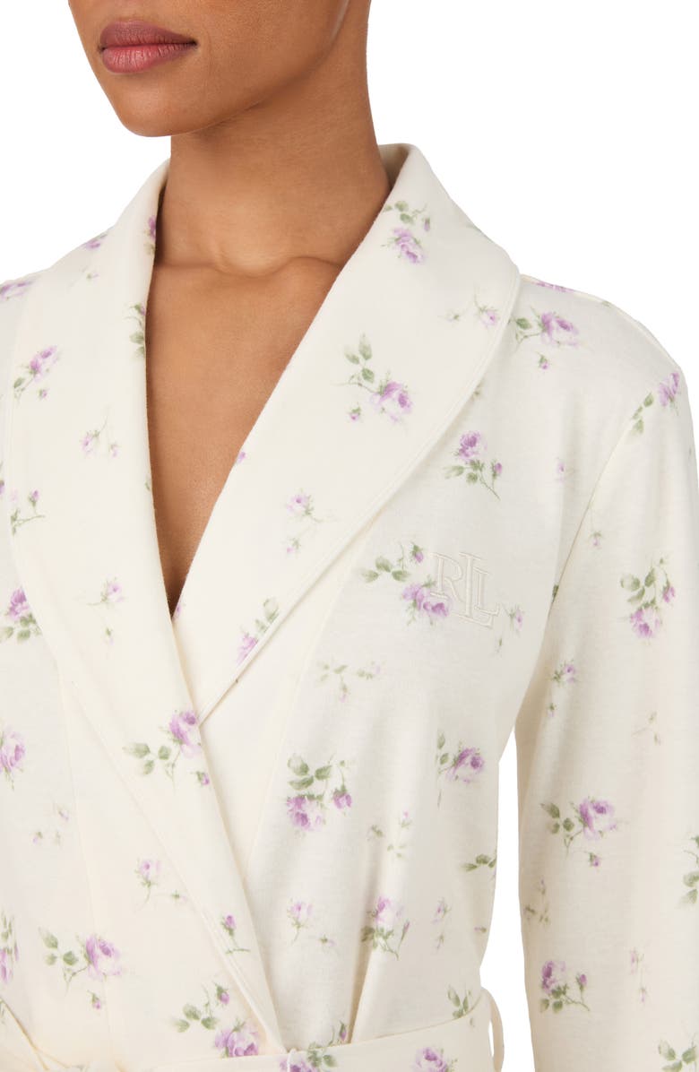 Lauren Ralph Lauren Floral Monogram Cotton Robe, Alternate, color, Ivory Floral