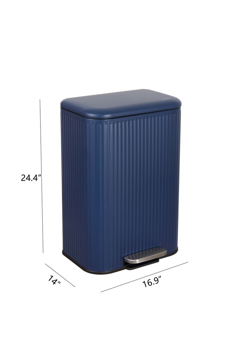 Astra Ribbed Rectangular Step Pedal Trash Can with Soft-Close Lid, Alternate, color, Denim Blue