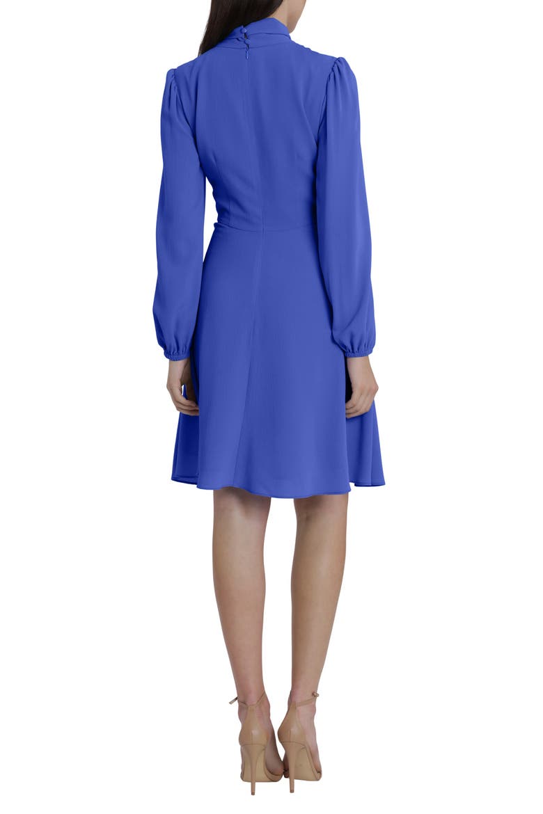 Catalina Tie Neck Long Sleeve Fit & Flare Crepe Dress, Alternate, color, DAZZLING BLUE