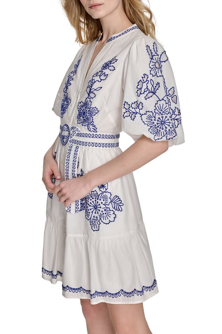 Embroidered Puff Sleeve Cotton Shirtdress, Alternate, color, IYE