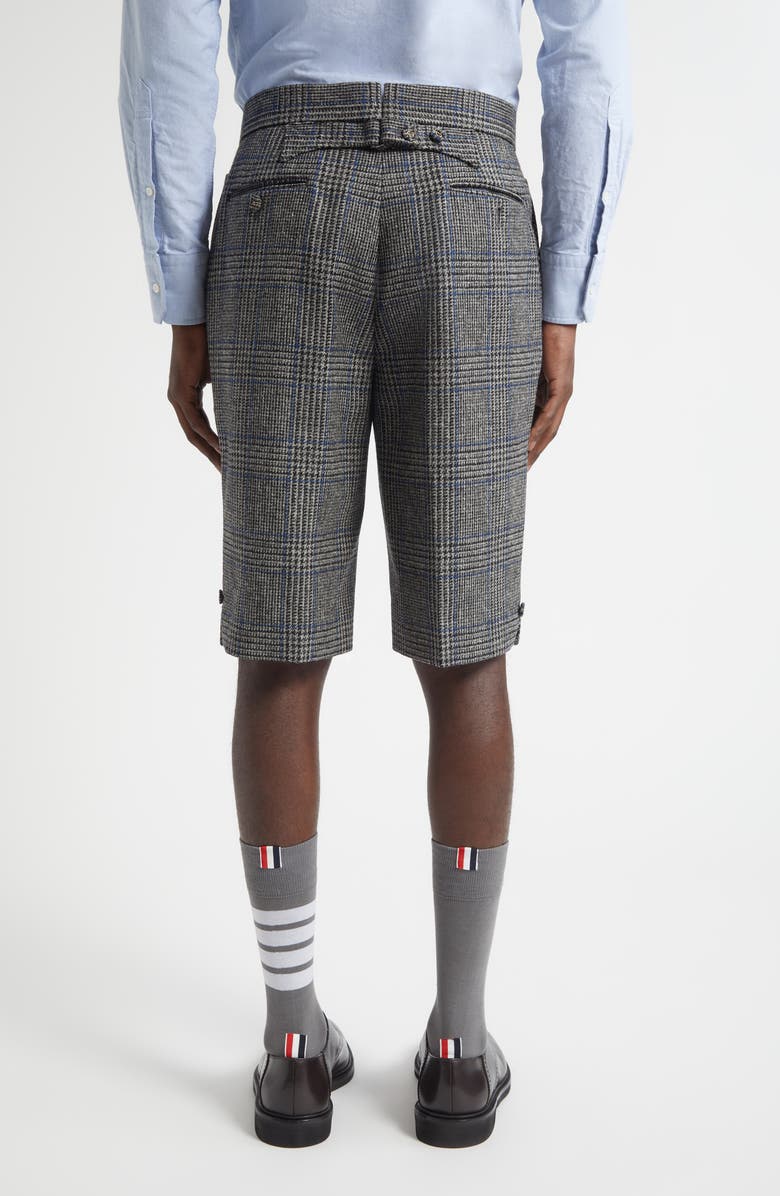 Thom Browne Prince of Wales Plaid Hunting Tweed Backstrap Shorts, Alternate, color, Medium Grey