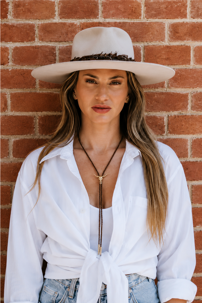 Longhorn Bolo Tie Necklace with Brown Cord, Alternate, color, Brown and Gold