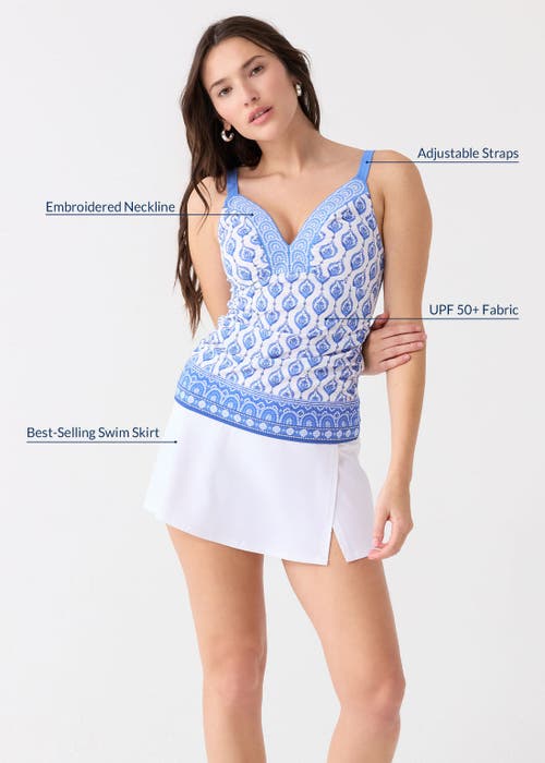 Cabana Life Embroidered Tankini Top In Blue