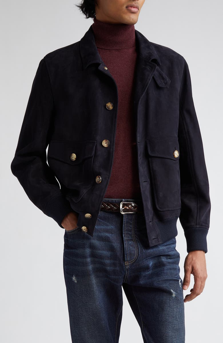 Brunello Cucinelli Suede Button-Up Blouson Jacket, Main, color, 