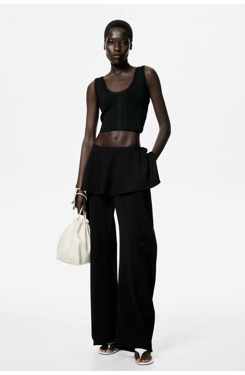 H&M Skirt-layered Barrel-leg Trousers, Alternate, color, Black