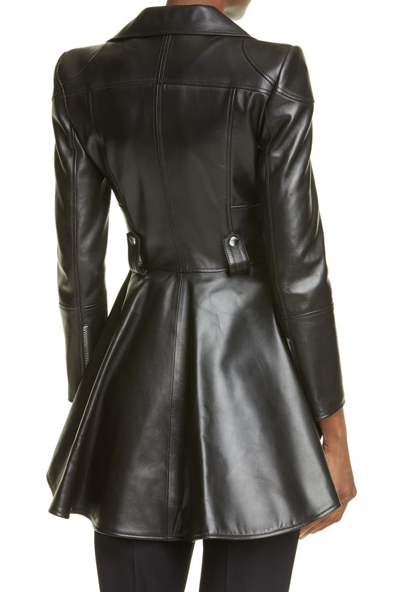 Alexander McQueen Peplum Leather Moto Jacket, Alternate, color, BLACK