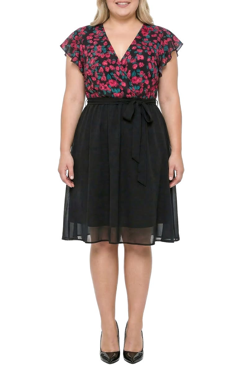 Standards & Practices Floral & Solid Belted Dress, Main, color, 