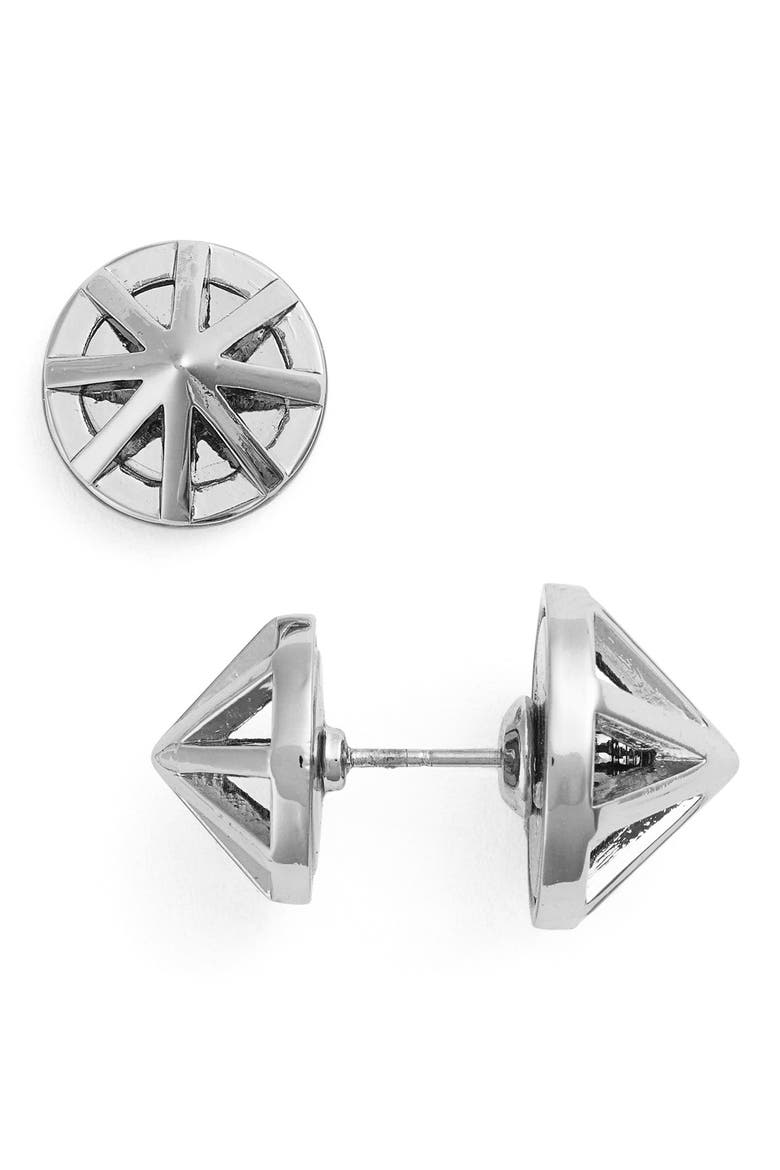 Front and Back Earrings, Main, color, SILVER