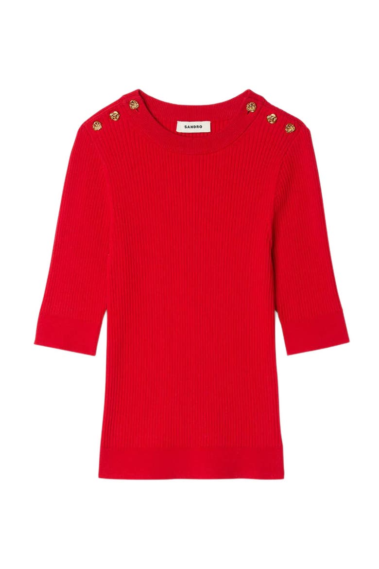 Short-sleeve ribbed sweater, Alternate, color, Red