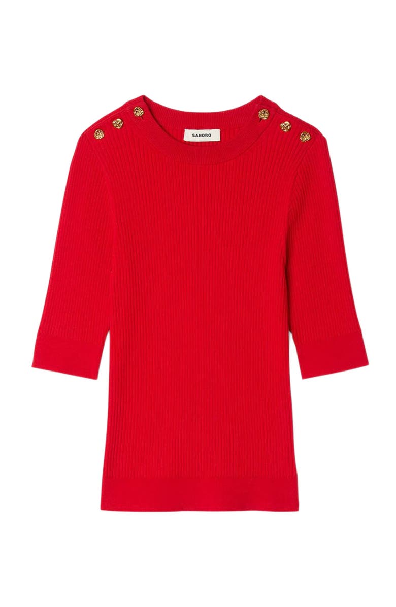 SANDRO Short-sleeve ribbed sweater, Alternate, color, Red