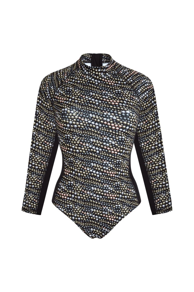 Women's Pearl Neoprene UV Protection One-Piece Rashguard Swimsuit, Alternate, color, NOIR