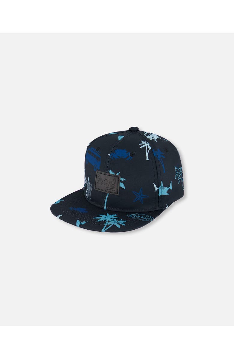 Deux par Deux Baby Boy's Printed Cap Light Blue Beach On Black, Main, color,