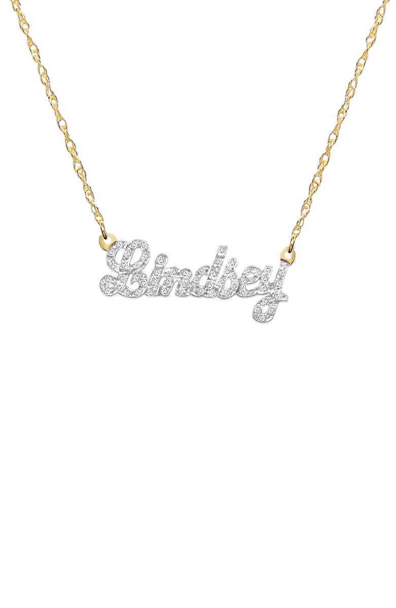 Jane Basch Designs Personalized Nameplate Diamond Pendant Necklace, Main, color,