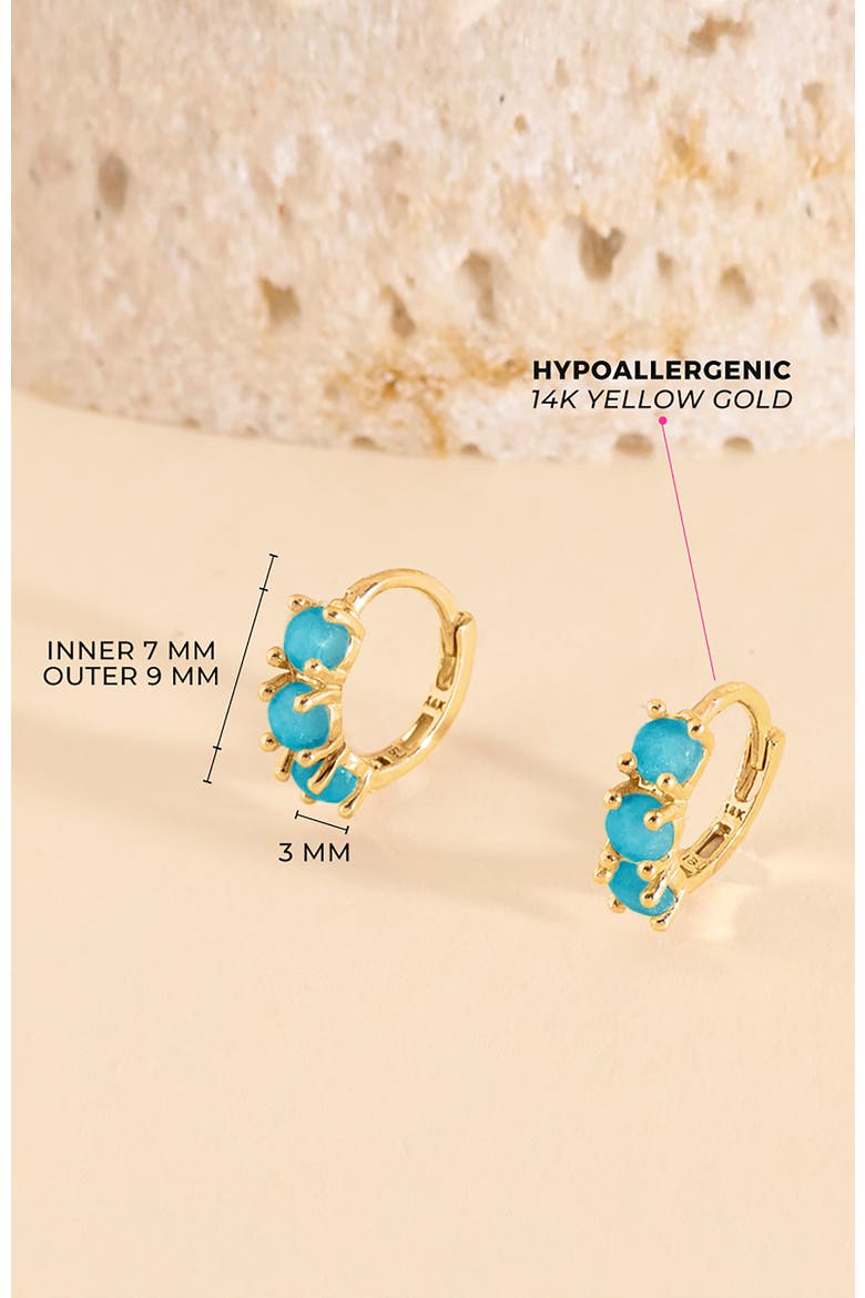 14k Gold Simulated Turquoise Pronged Hoops, Alternate, color, Aqua Blue