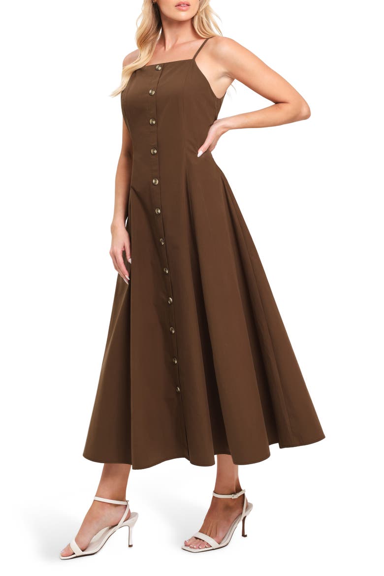 Sleevless Cotton Midi Dress, Alternate, color, CHOCOLATE