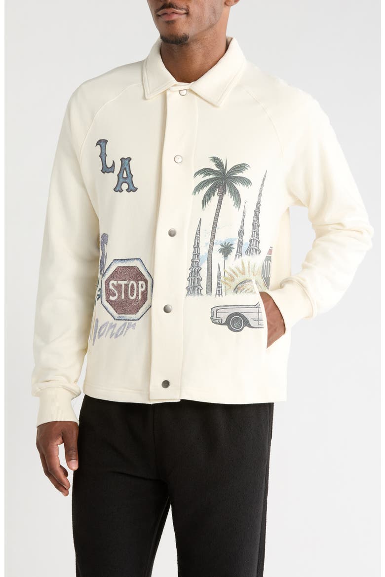 All Over LA Cotton Fleece Coach's Jacket, Alternate, color, BONE
