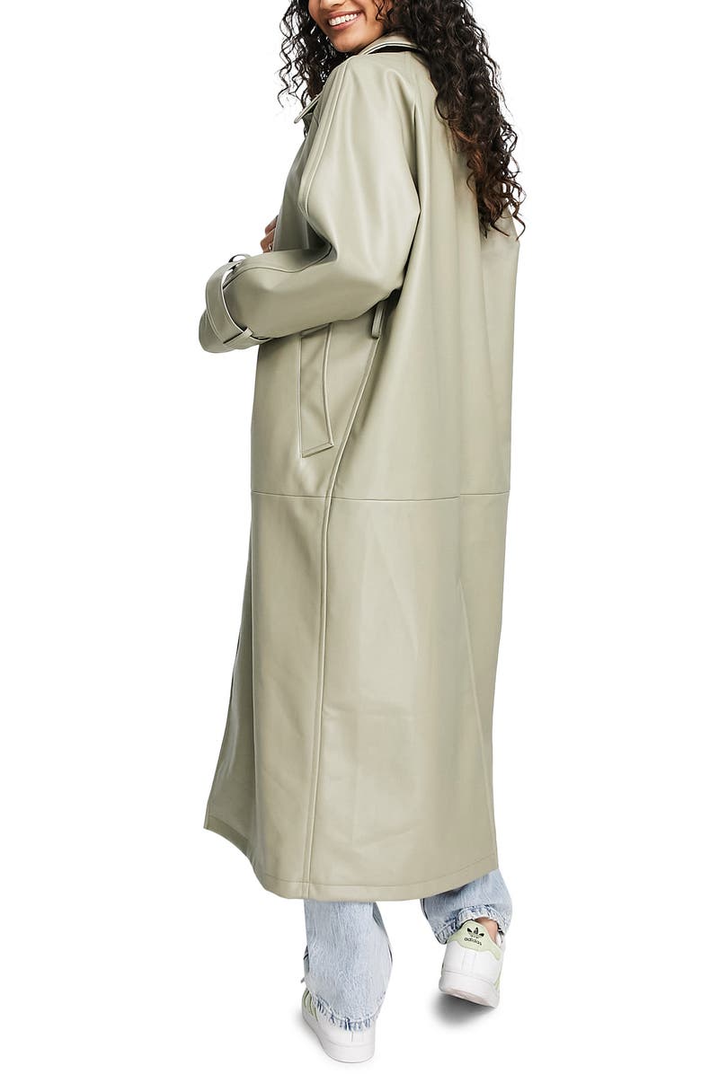 ASOS DESIGN Faux Leather Trench Coat, Alternate, color,