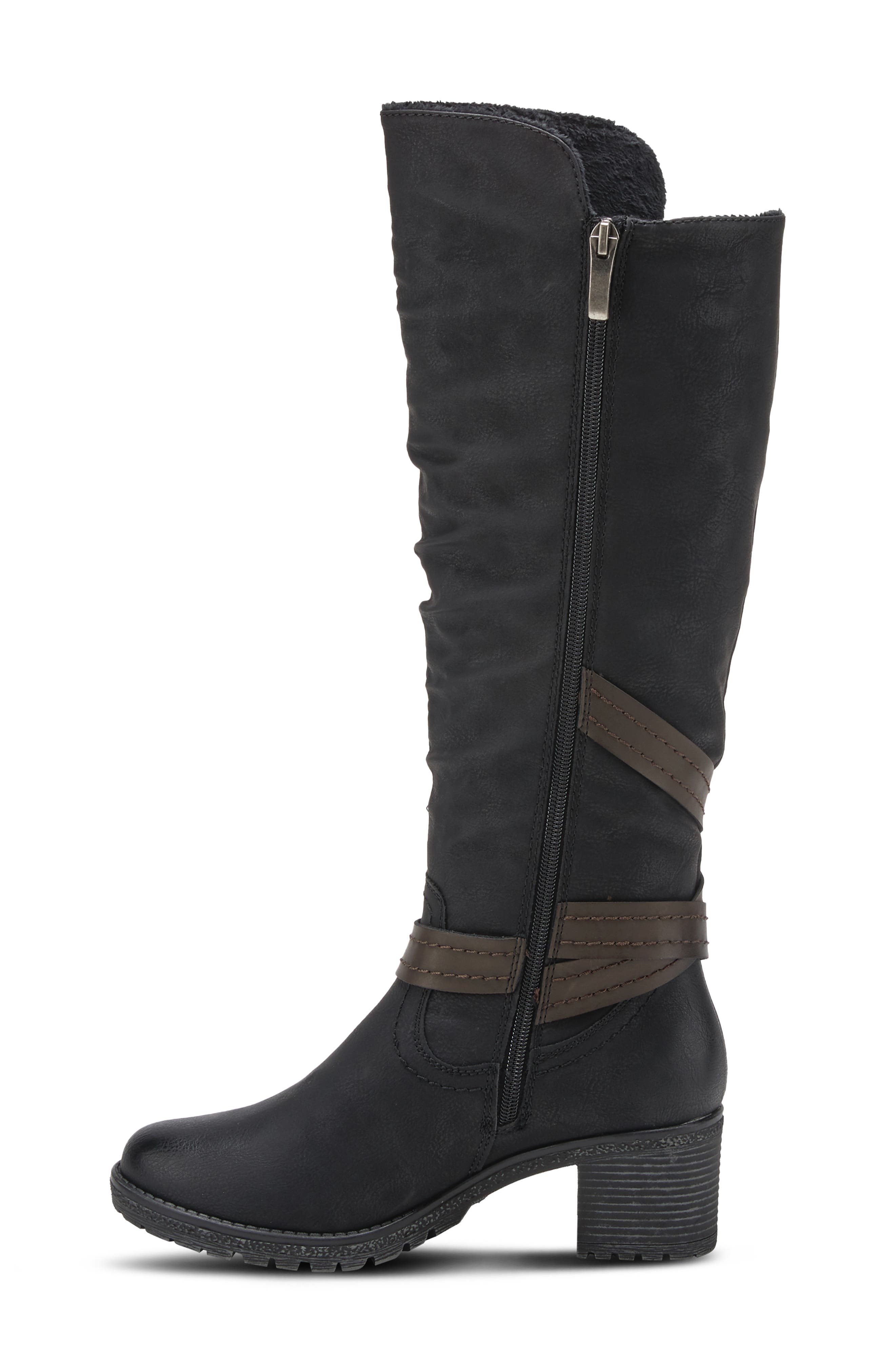 Spring Step Spring Street Gemisola Water Resistant Faux Fur Lined Knee High Boot, Alternate, color, Black Synthetic