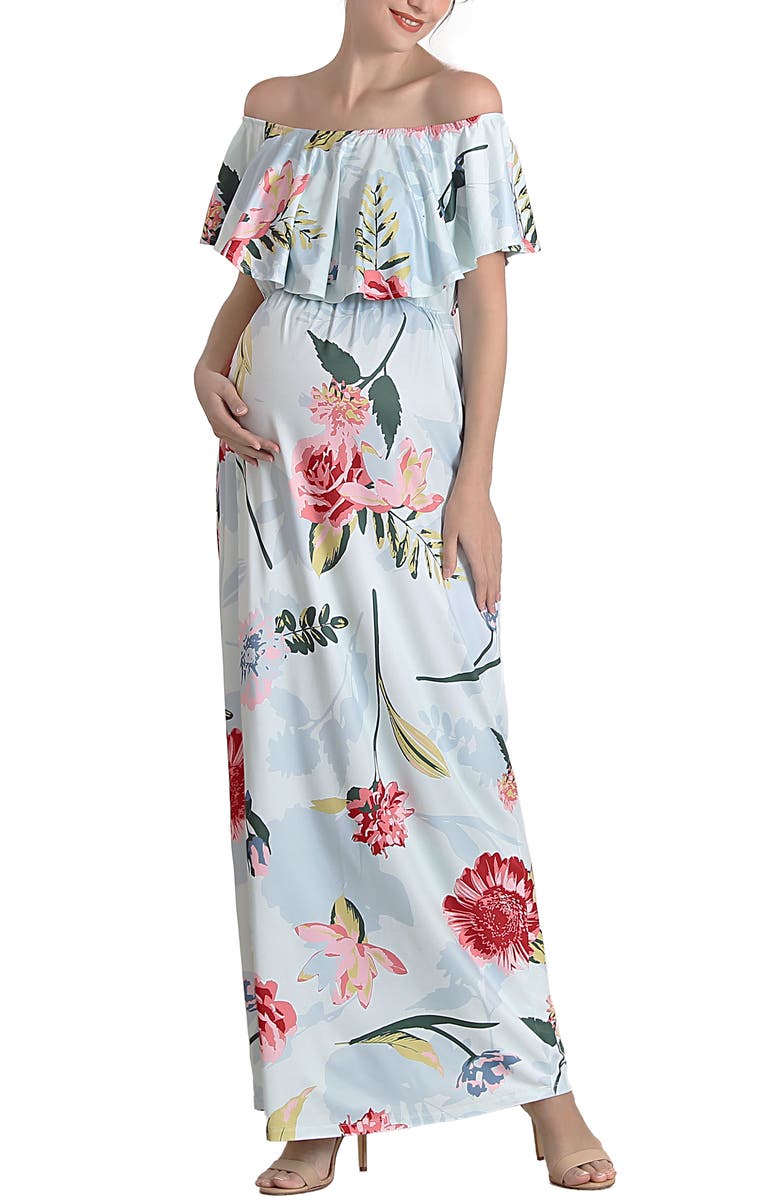 Kimi & Kai Deya Off the Shoulder Maternity/Nursing Maxi Dress, Alternate, color, 