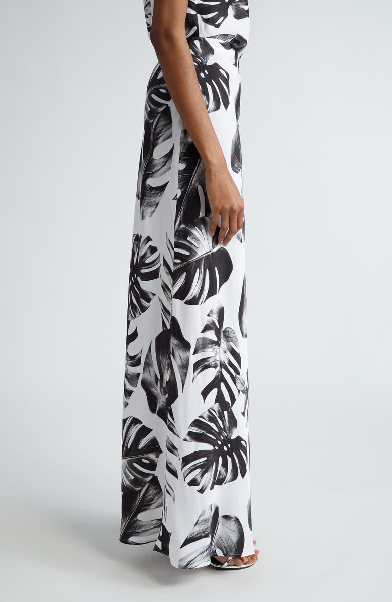 L'AGENCE Zeta Palm Satin Maxi Skirt, Alternate, color, Black/ White Palm Leaves