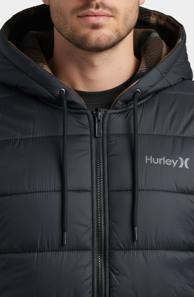 Hurley Kersta Plaid Reversible Hooded Jacket, Alternate, color, Black