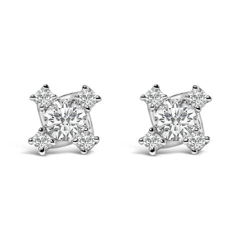 Sterling Silver 1/2 Cttw Lab Grown Diamond Quad Cluster Stud Earrings