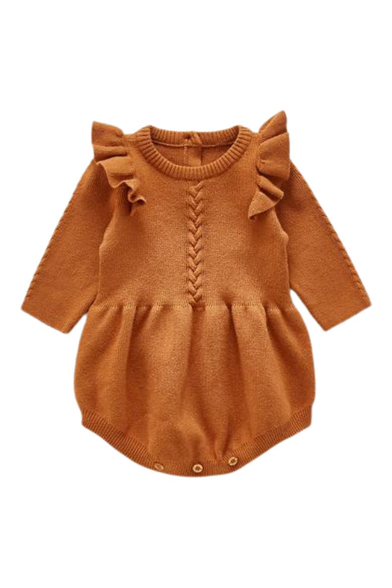 Lizzie Ruffle Sleeve Knit Cotton Bodysuit, Main, color, BURNT ORANGE