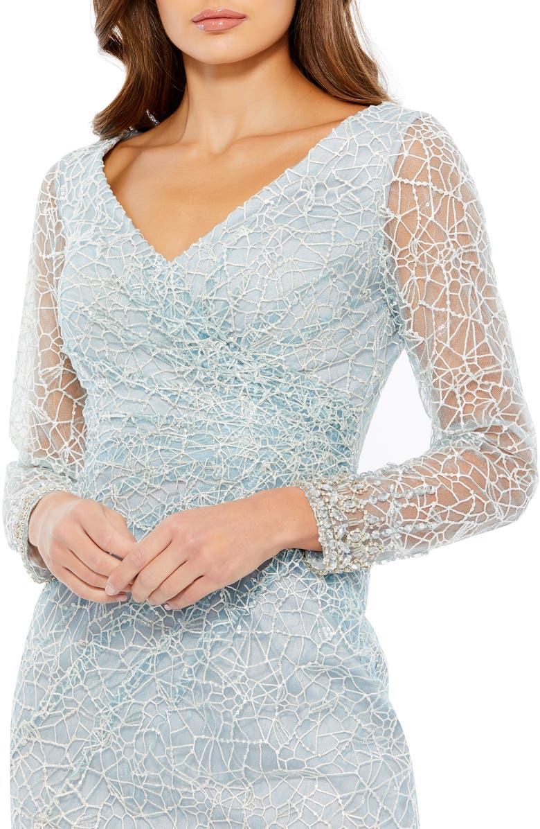 Mac Duggal Sheer Long Sleeve Spiderweb Cocktail Dress, Alternate, color, 