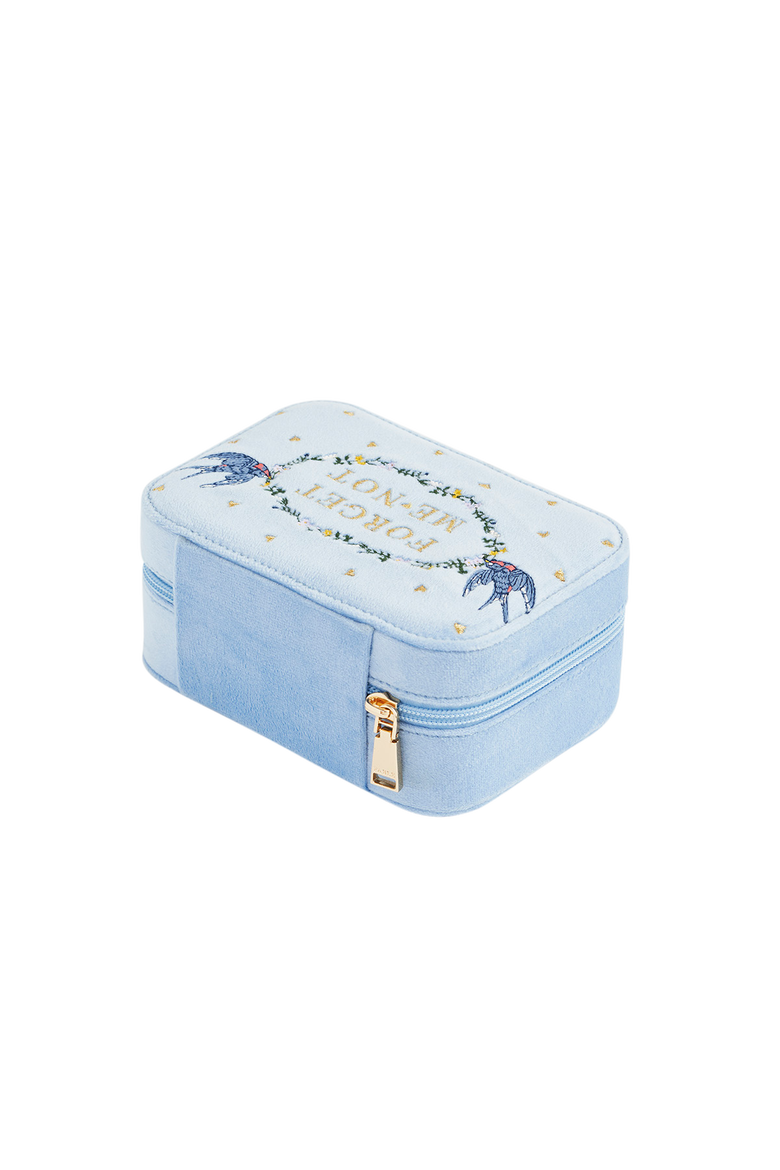 Forget Me Not Velvet Embroidered Large Jewellery Box, Alternate, color, Light/Pastel Blue