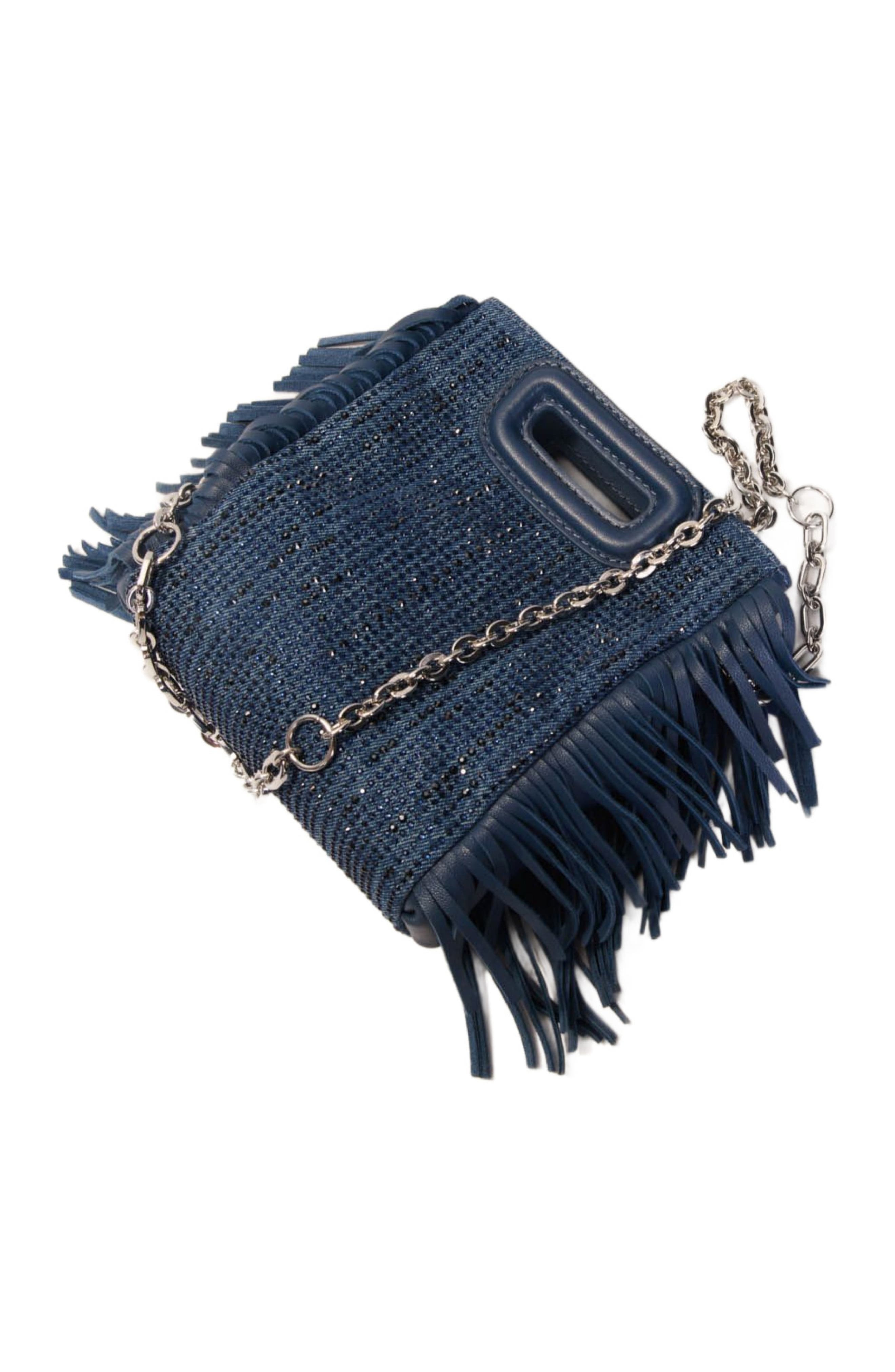 maje Rhinestone denim M Mini bag, Alternate, color, 