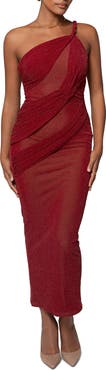 JLUXLABEL Alari One-Shoulder Sparkle Mesh Gown