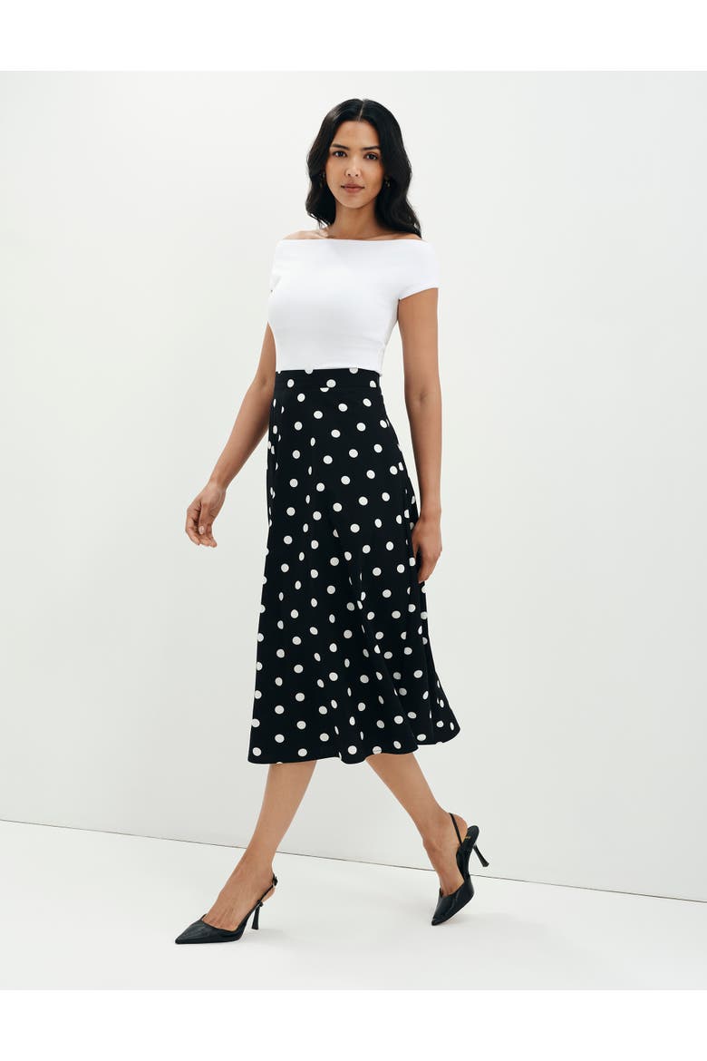 Meeka Polka Dot Cotton Midi Skirt, Alternate, color, Black Spot