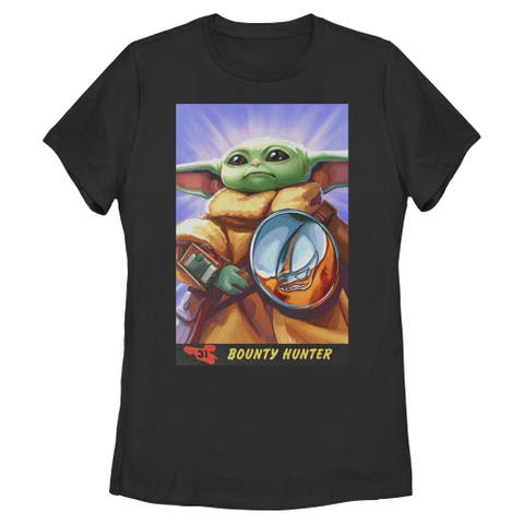 Women's Star Wars The Mandalorian and Grogu The Child Bounty Hunter Comic Art  Graphic T-Shirt