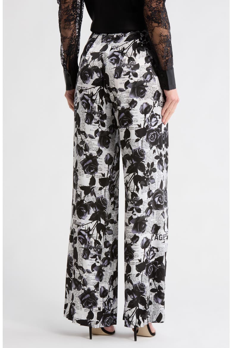 Gavin Floral Wide Leg Silk Pants, Alternate, color, WHITE/BLACK ROSE NEWSPAPER