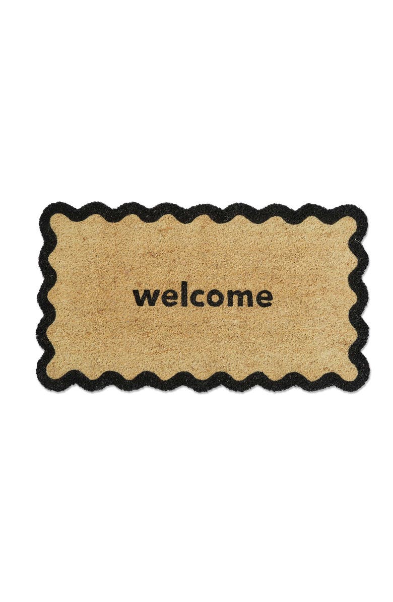 tag Welcome Scallop Shaped Coir Door Mat Natural Everyday Black, Main, color, Black