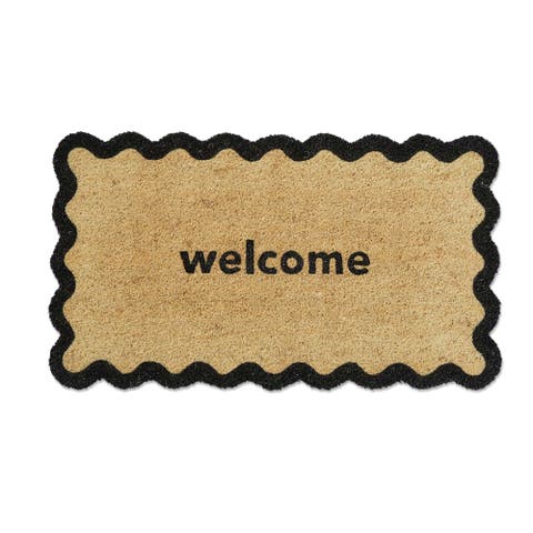 Welcome Scallop Shaped Coir Door Mat Natural Everyday Black